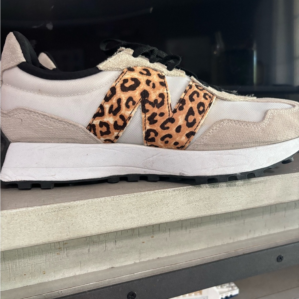 New Balance White Cream Sneakers with Leopard Print